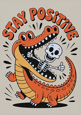 Stay Positive Funny Animal Alligator Skeleton Cartoon