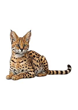 Resting Serval Cat Illustration