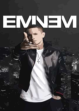 Eminem Illustration with Cityscape Background