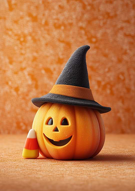 Halloween Pumpkin with Witch Hat and Candy