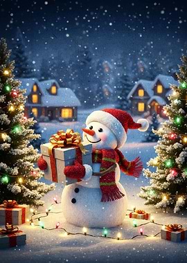 Festive Snowman Gift Winter Scene
