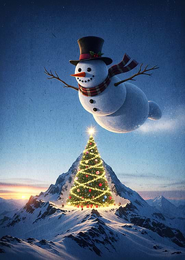 Flying Snowman Christmas Tree Mountain