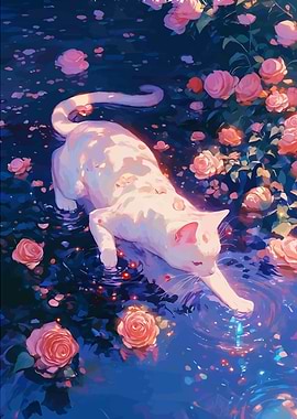 Cat in Rose Garden Water