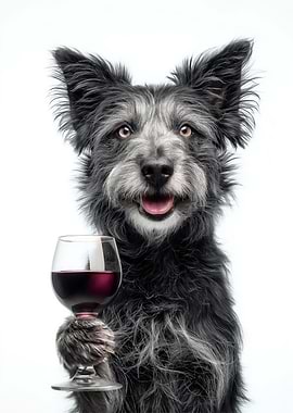 Mudi dog with Wine Glass Portrait