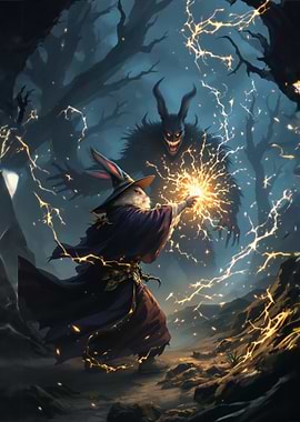 Rabbit Wizard battles Shadowy Demon in an epic battle
