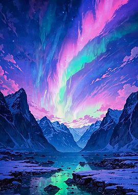 Aurora Borealis Mountain Lake