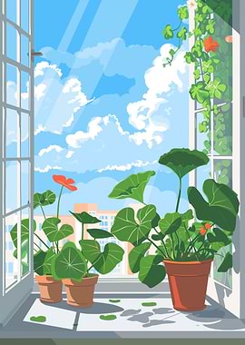 Window View with Potted Plants