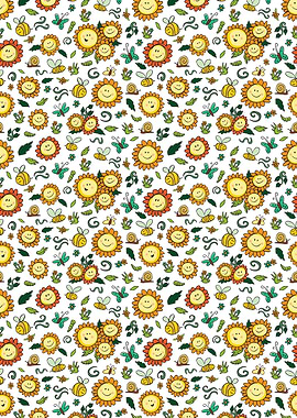 Cheerful Sunflower and Insect Pattern
