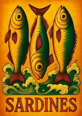 Sardines Illustration with Three Fish