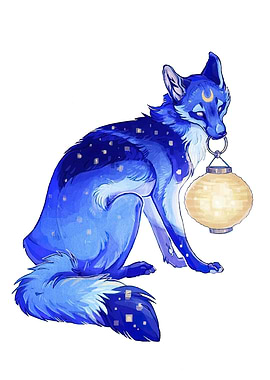 Celestial Fox with Lantern Illustration