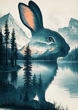 Rabbit Landscape Double Exposure