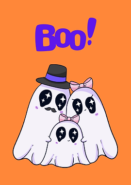Boo! Cute Ghost Family Halloween Illustration