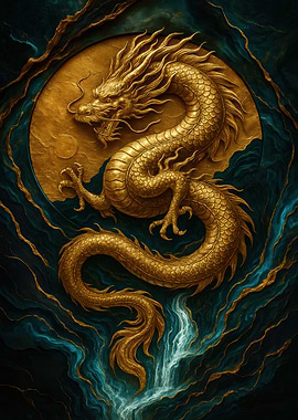 Golden Dragon on Textured Background