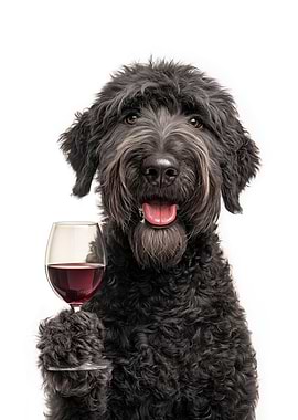 Black Russian Terrier dog with Wine Glass Portrait