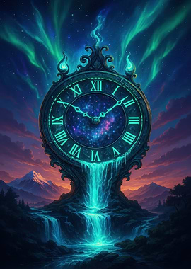 Surreal Clock Waterfall Landscape