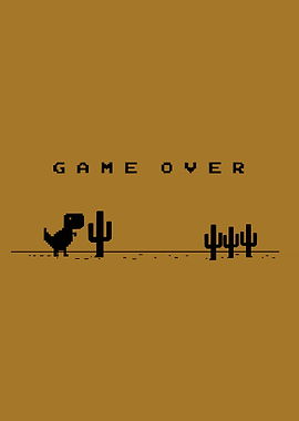 Pixelated Dinosaur Game Over Screen