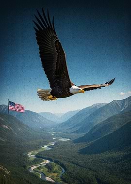 Bald Eagle Soaring Over Mountain