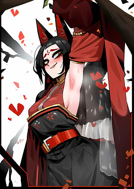 Anime Fox Girl in Red and Black