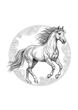Elegant Horse Illustration with Celtic Circle