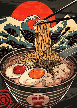 Ramen Bowl Waves Sun