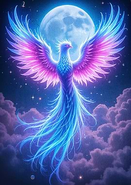 Glowing Phoenix Rising Moon