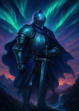 Knight in shining armor with sword