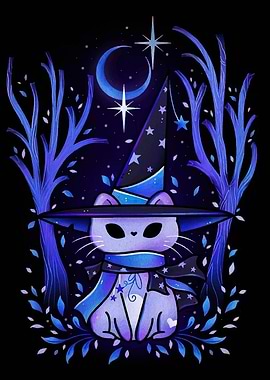 Whimsical Cat Wizard in Enchanted Forest