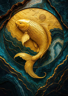 Golden Koi Fish Art
