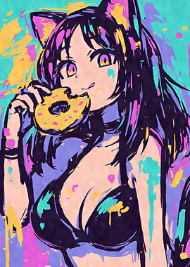 Anime Cat Girl Eating Donut