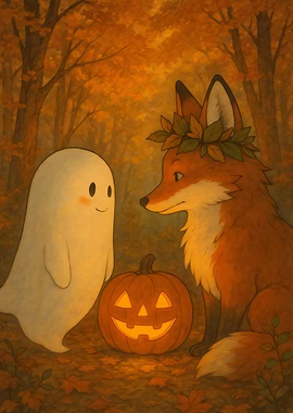 Cute Halloween Ghost with Fox