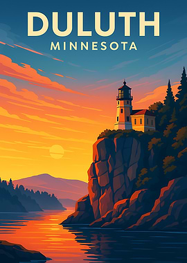 Duluth Minnesota Lighthouse Travel Poster