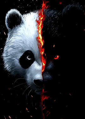 Panda and Black Bear with Fire