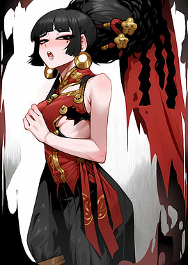 Anime Girl in Red and Black Dress