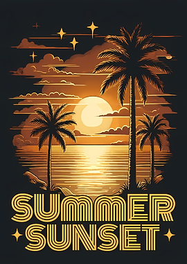 Summer Sunset Palm Trees Graphic Art