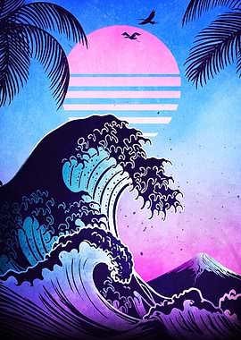 Synthwave Wave and Sunset