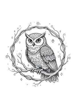 Detailed Owl Sketch on Branch