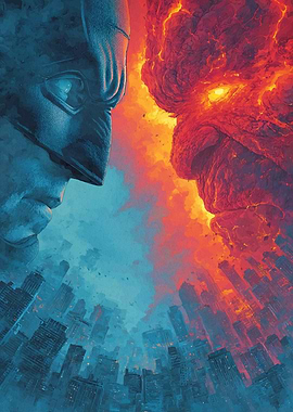 Batman vs. Red Monster Cityscape