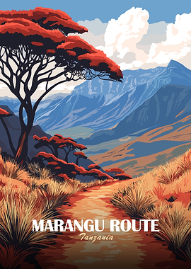Marangu Route Tanzania Landscape Illustration