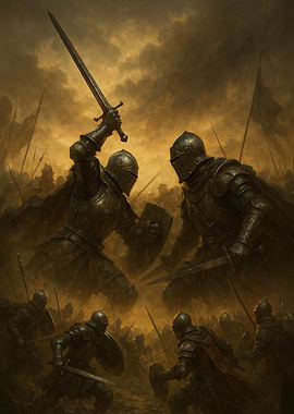 Medieval Battle Scene with Armored Knights