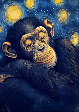Sleeping Chimpanzee in Starry Night Style