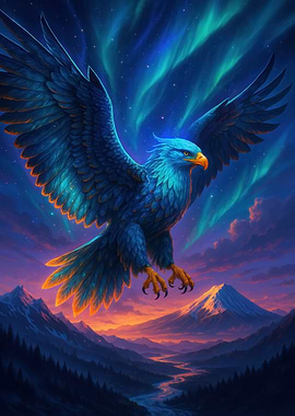 Majestic Eagle Soaring Over Mountain Landscape