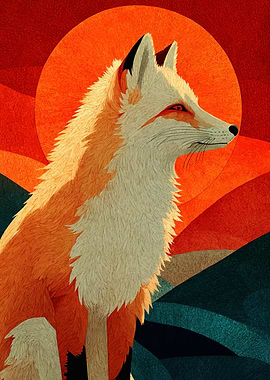 Fox Portrait with Geometric Background