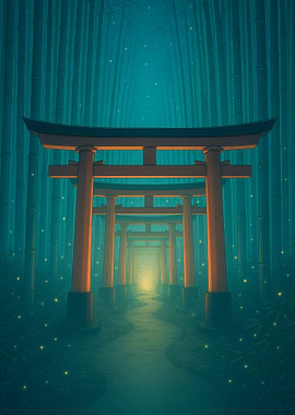 Torii Gates in Bamboo Forest