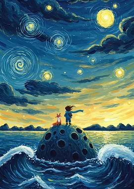 Boy and Fox on Moon Island