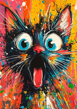 Surprised Cat Colorful Abstract Painting