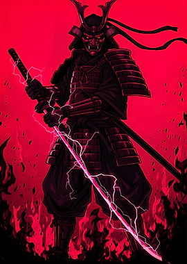 Red Samurai Warrior with Lightning Sword