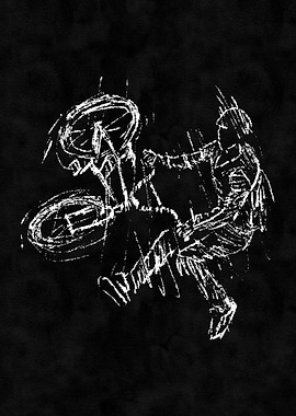 BMX Bike Stunt White Sketch on Black