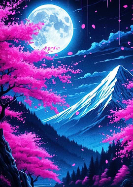 Cherry Blossoms Snowy Mountain