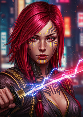 Cyberpunk Warrior with Energy Sword