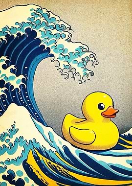 Duck on WaveJapanese Art Style